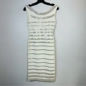 Herve Leger | Dresses | Herve Leger Fatima Gold Sequin Striped Bandage Dress  White Alabaster Combo Small | Poshmark